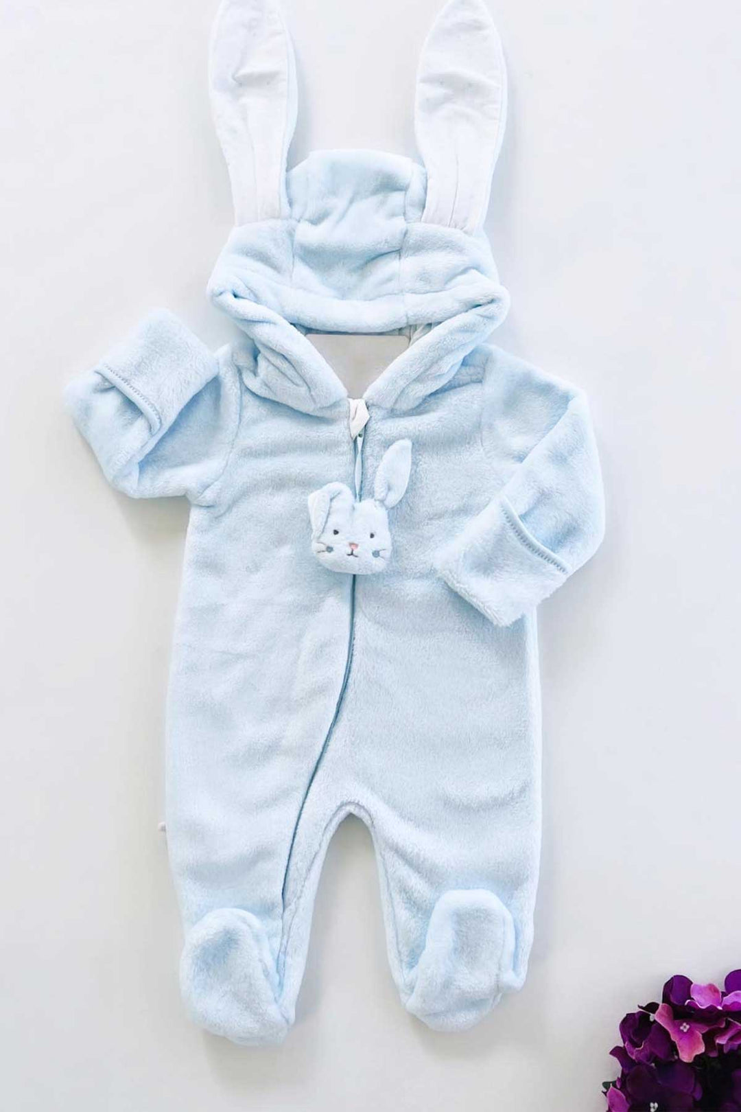 Blue Soft Bunny Hooded Jumpsuit
