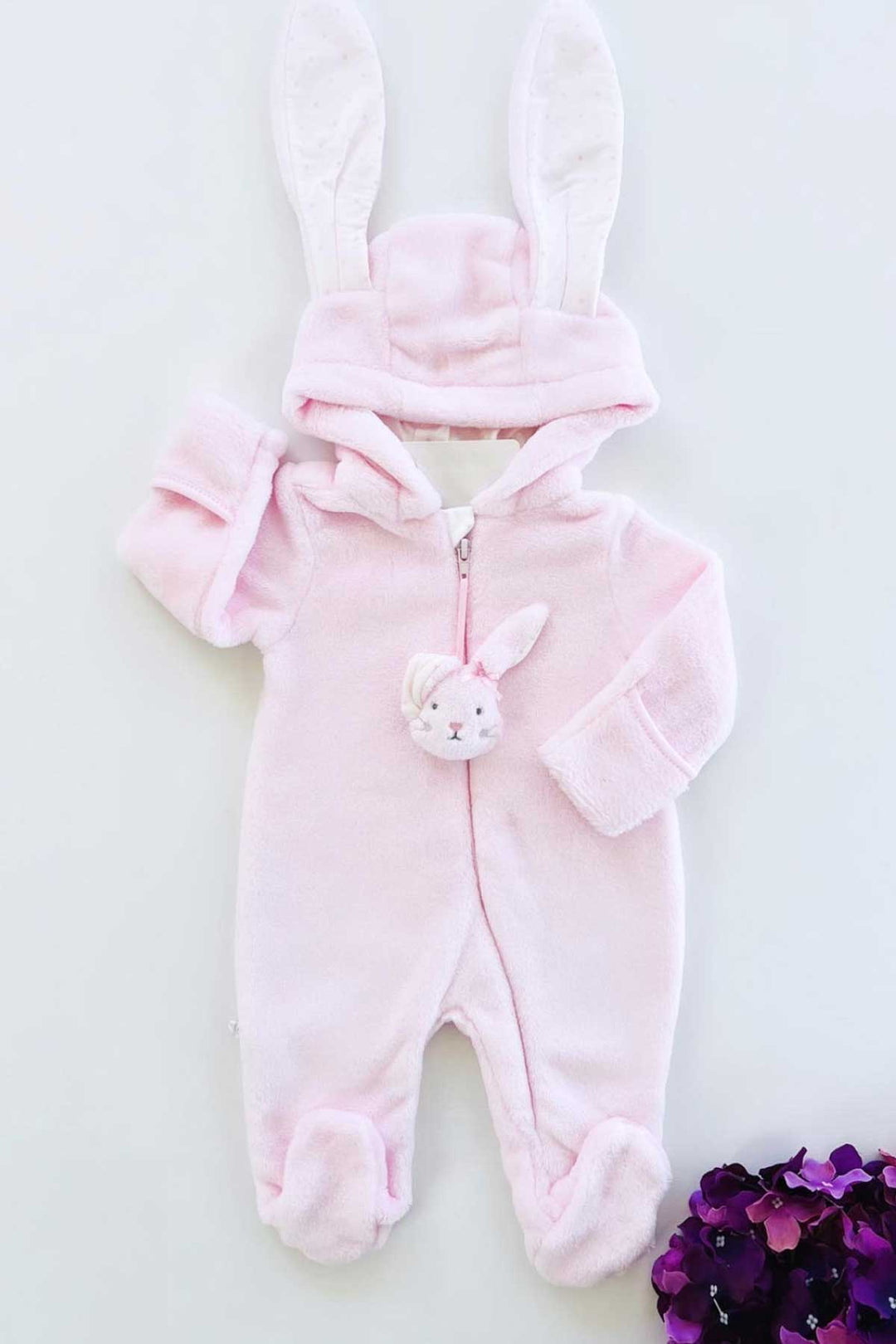 Pink Soft Bunny Hooded Jumpsuit
