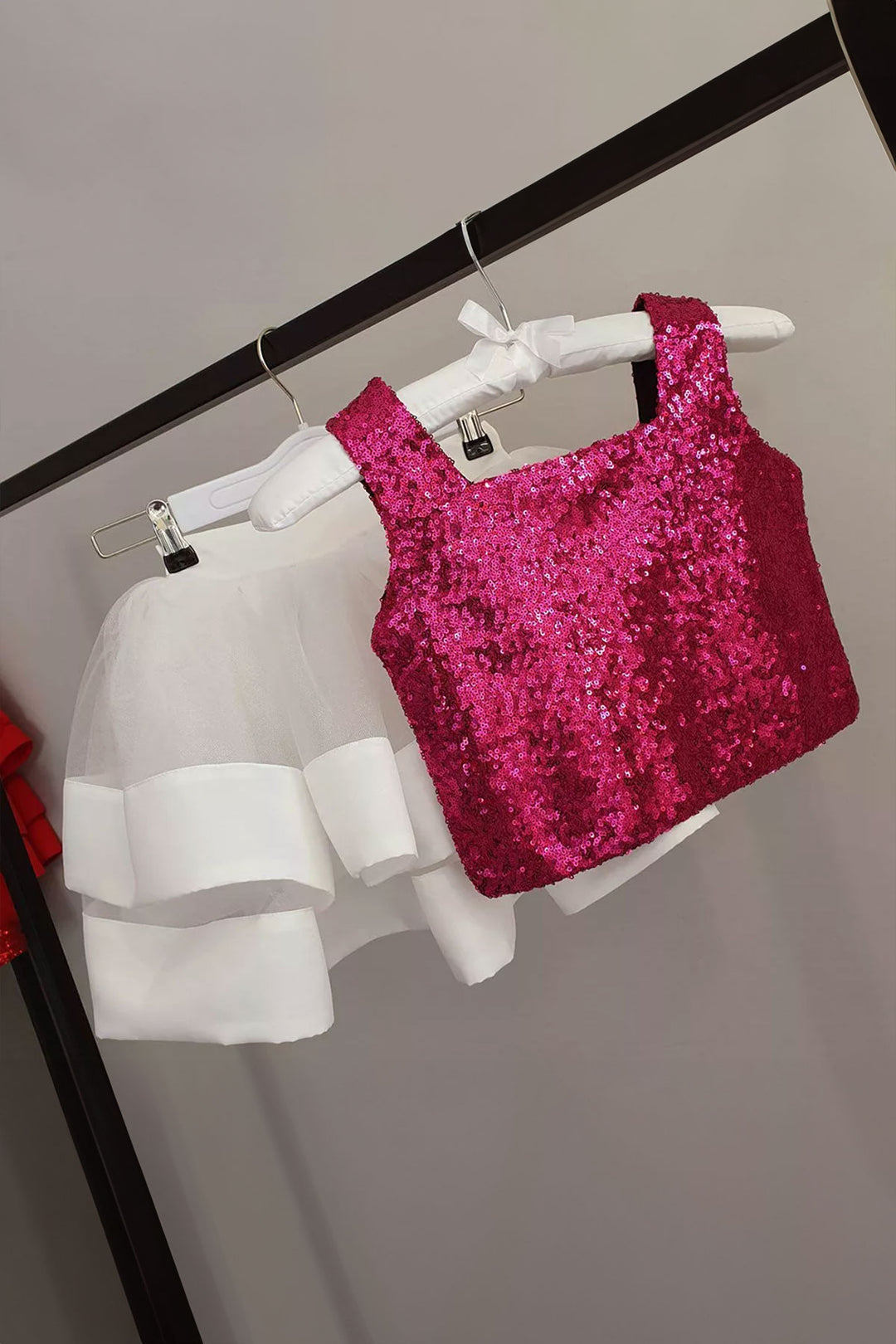 Rachel White Skirt Fuchsia Blouse Set