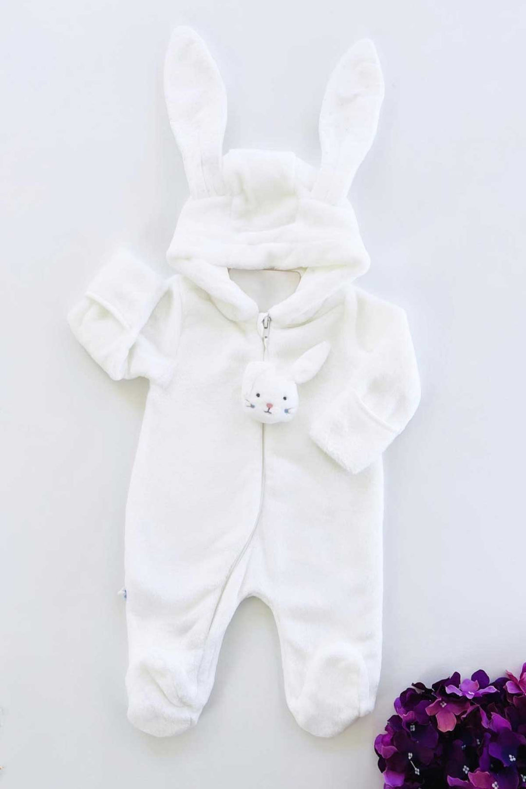 White Soft Bunny Hooded Jumpsuit