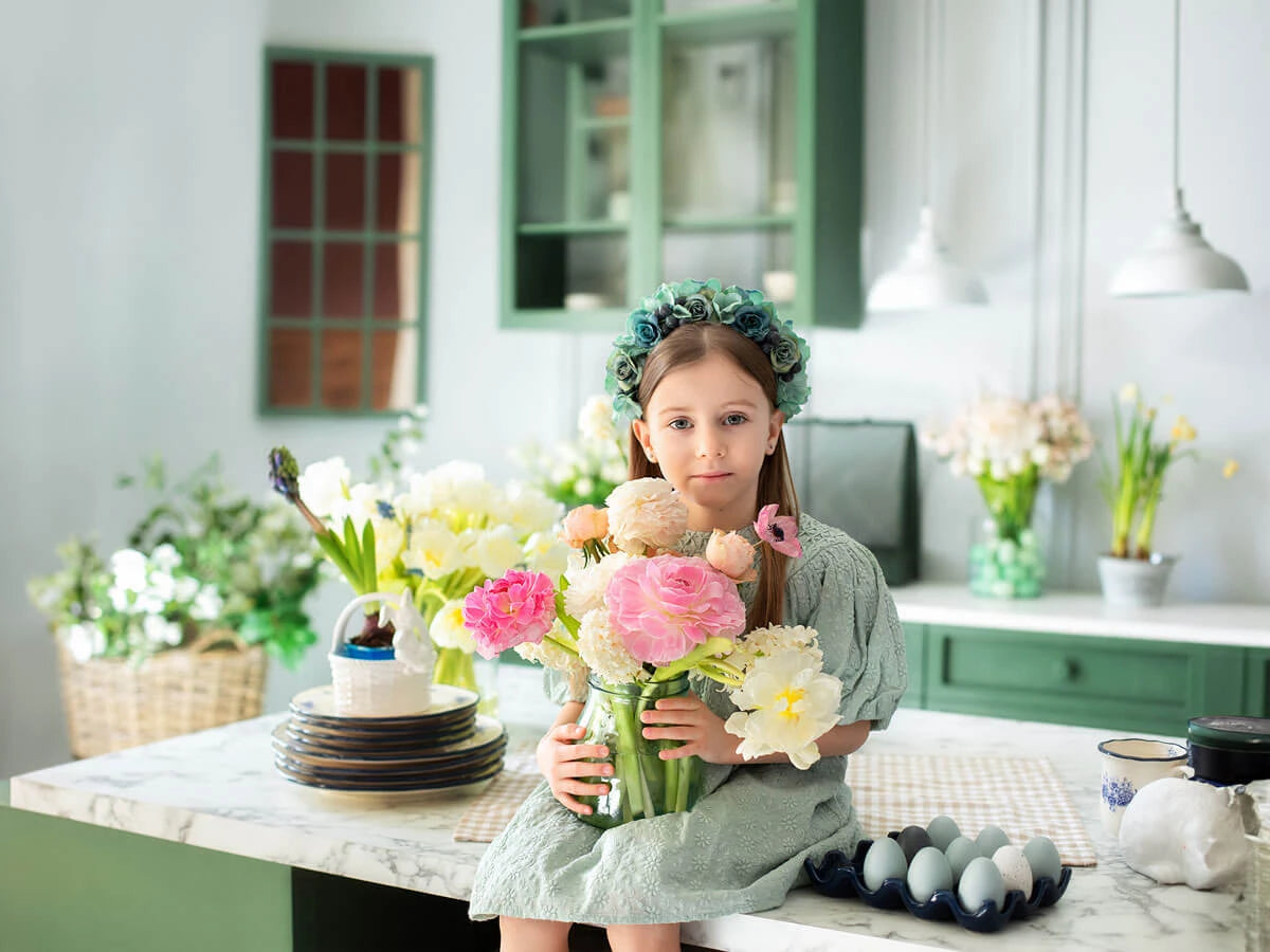 A girl wearing a nice dress for Easter.