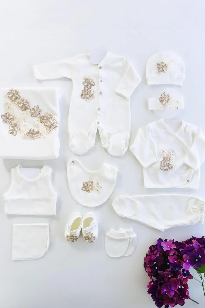 gold newborn dress Discover Baby Girl Golden Floral Coming Home Outfit Set