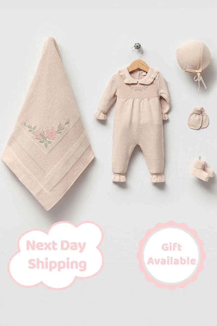 Alicia Beige Newborn Knitwear Coming Home Set (5 pcs)