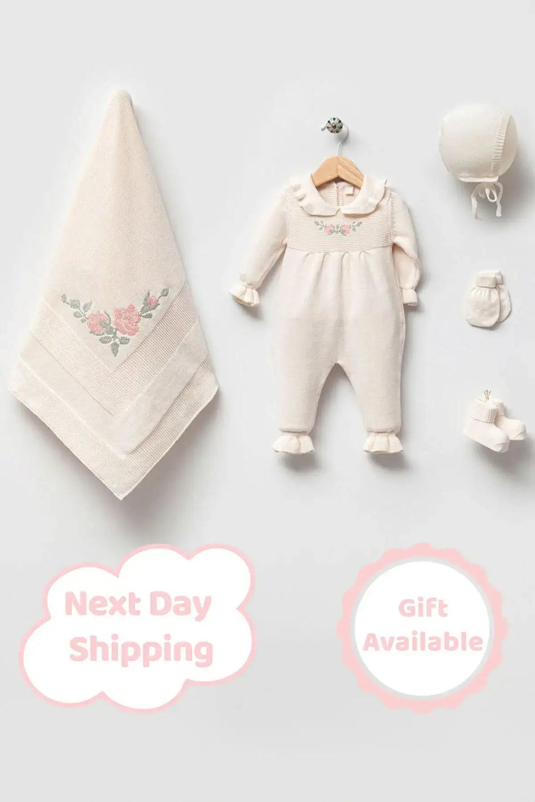 Alicia Cream Newborn Knitwear Coming Home Set (5 pcs)