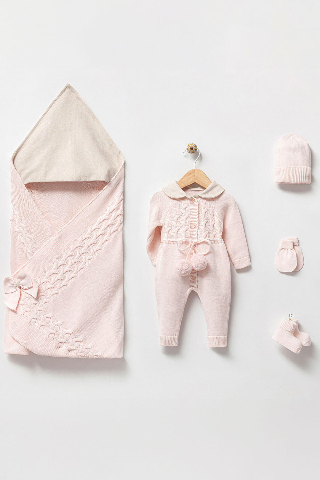Pink Newborn Coming Home Set Linen Collar for baby girl