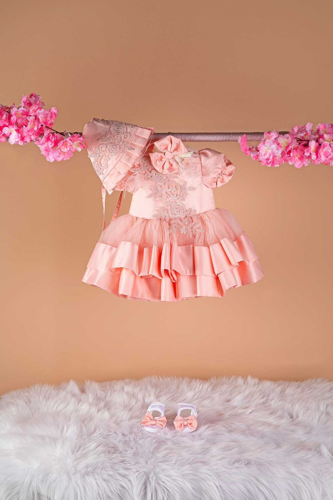 Linda Peach Baby Dress Set