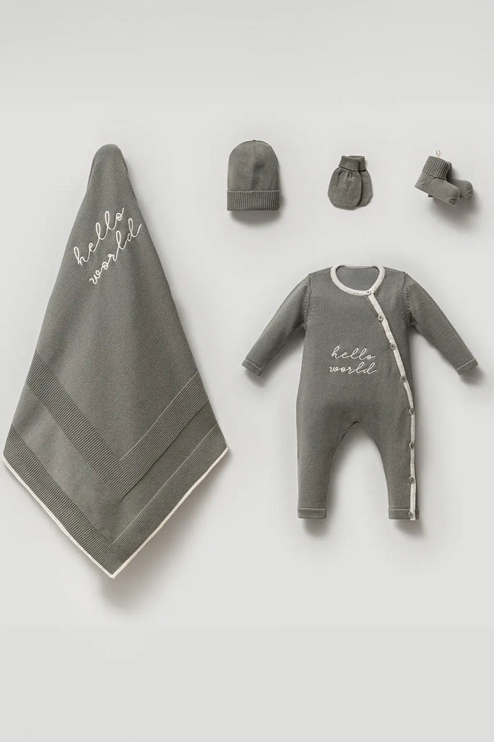 Hello World Khaki Newborn Knitwear Coming Home Set (5 pcs)