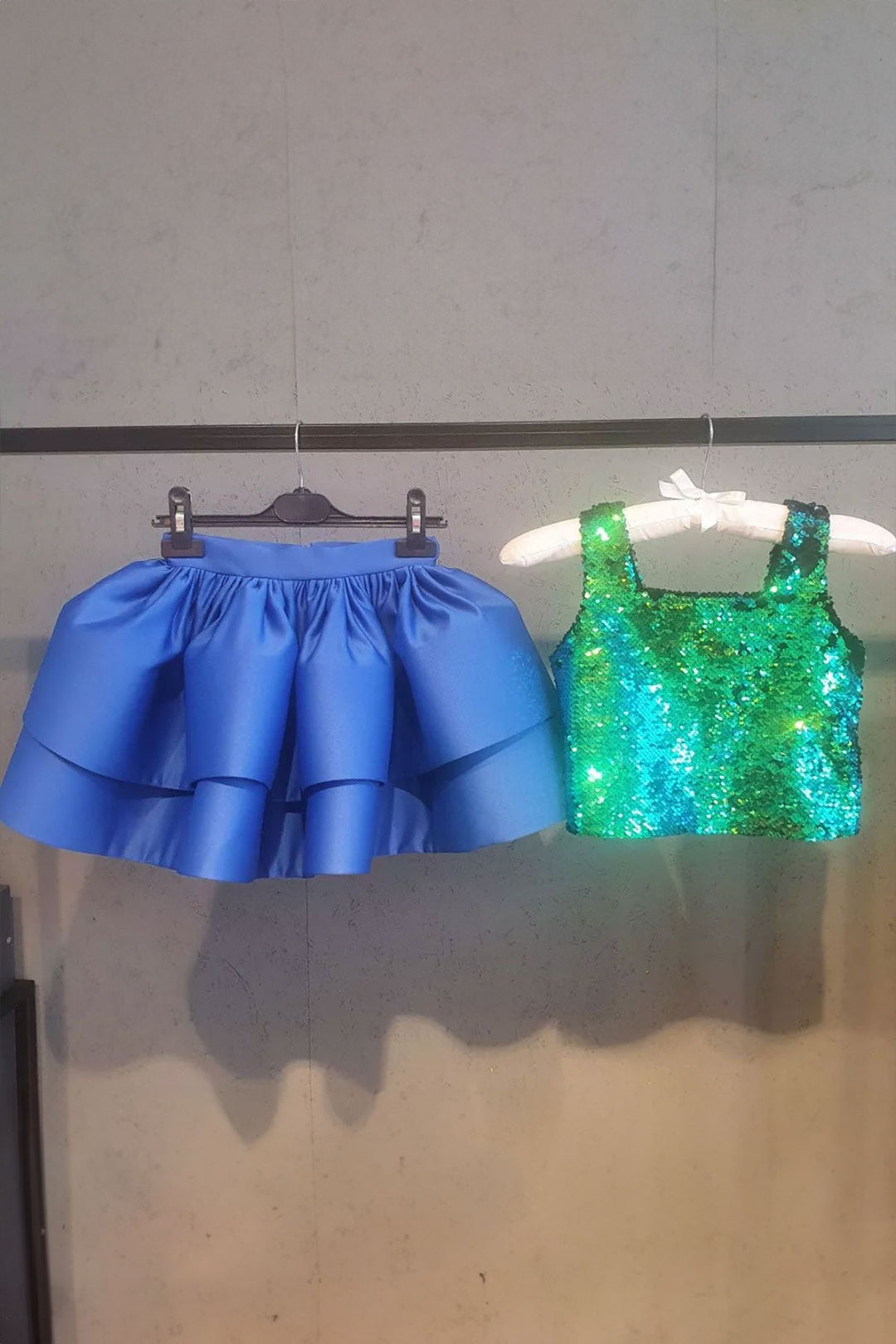 Alice Sax Blue Skirt Green Blouse Set