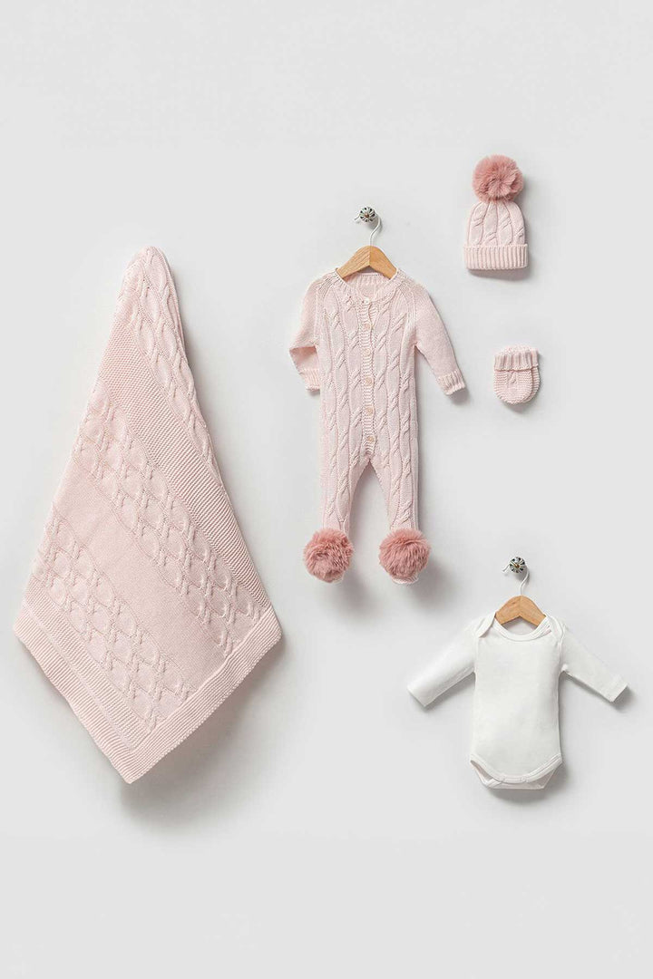 pink knitwear set for newborn baby girl