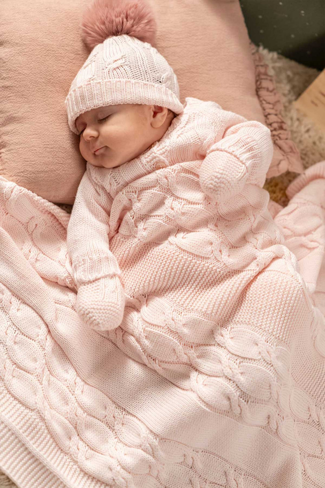 pink knitwear set for newborn baby girl