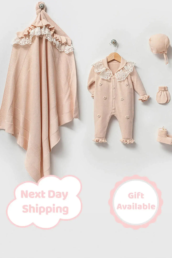 Lily Beige Newborn Girl Coming Home Set (5 Pcs)