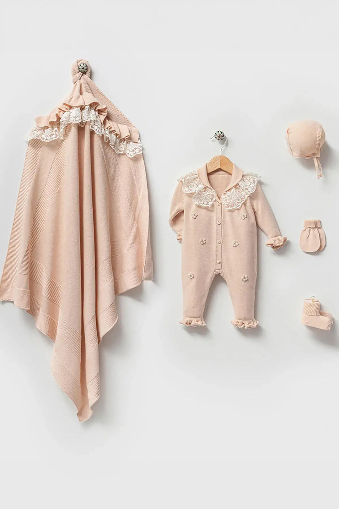 Lily Beige Newborn Girl Coming Home Set (5 Pcs)