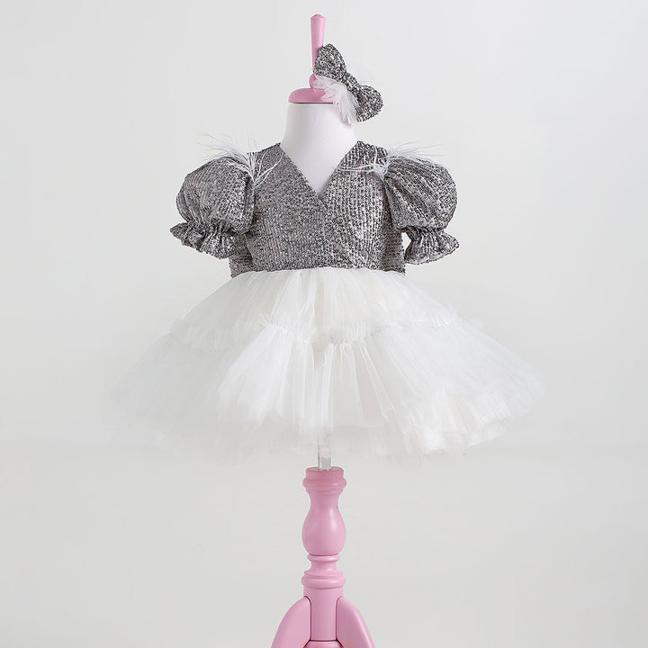 Clara White and Silver Party Dress