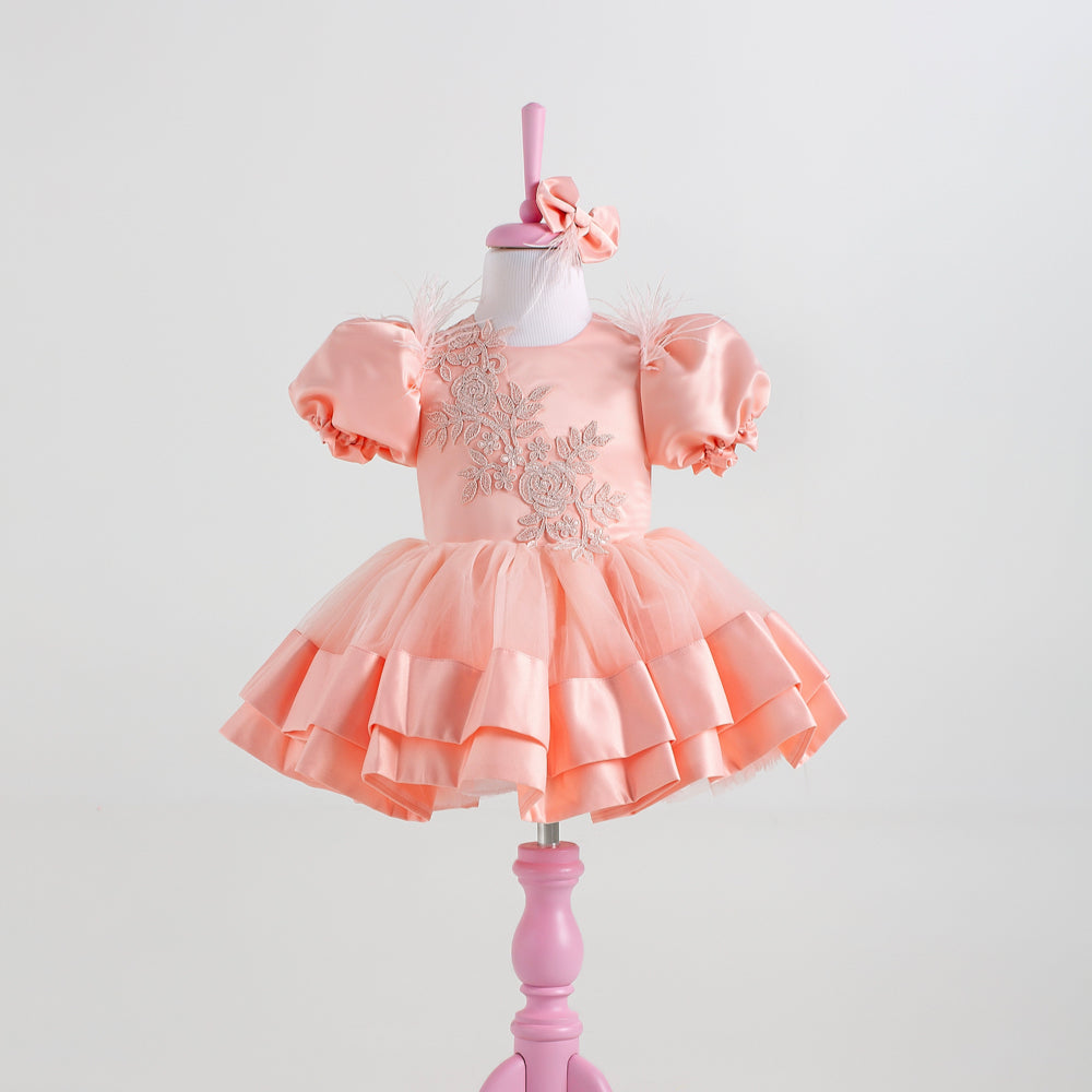 Linda Peach Party Dress 0-3 M