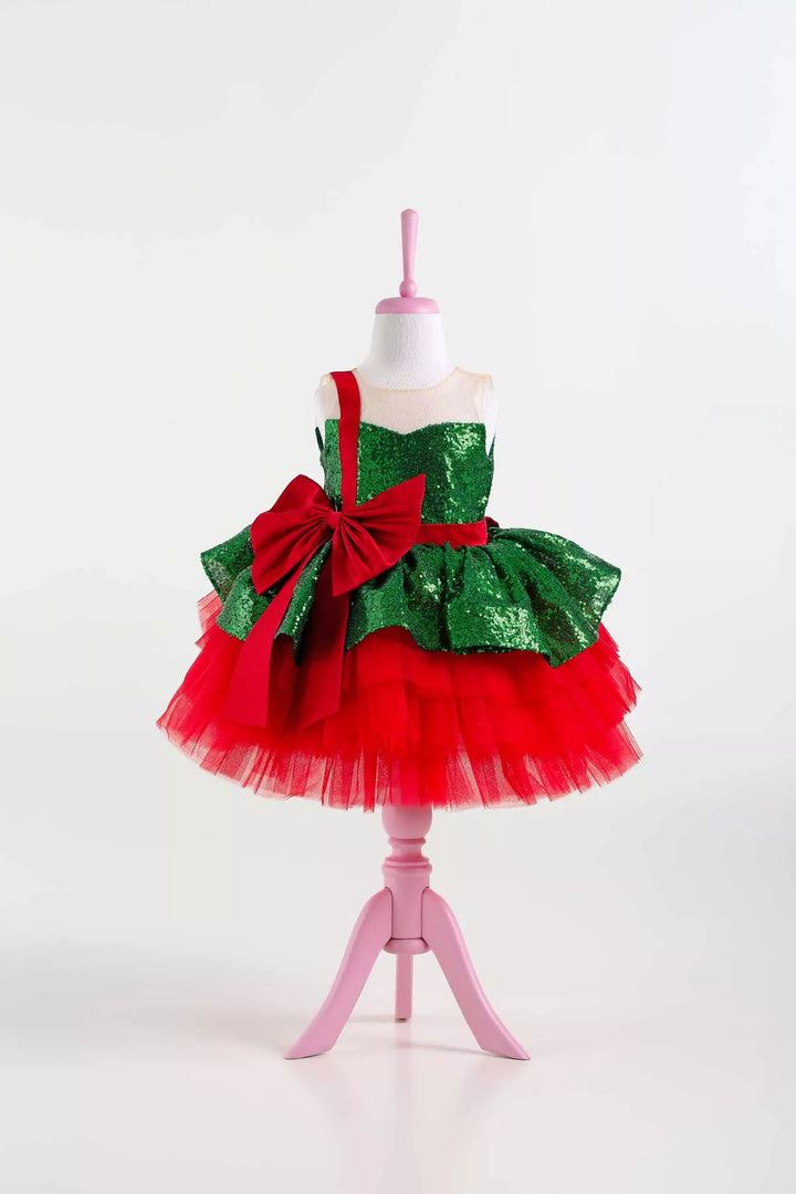 Red green Christmas dress