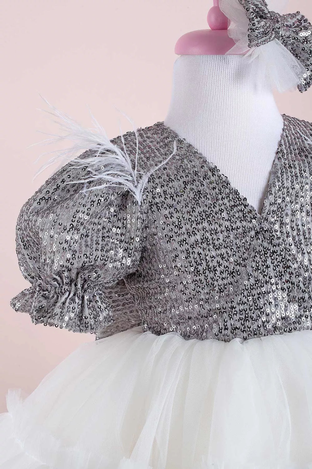 White and silver party dress